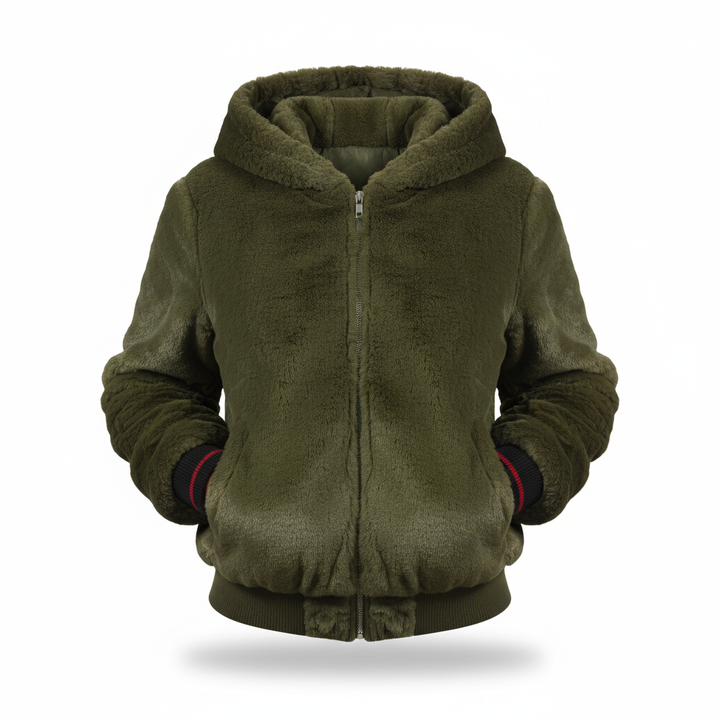 Luxury faux fur hooded vest, Christina design, plush women's gilet for winter comfort.