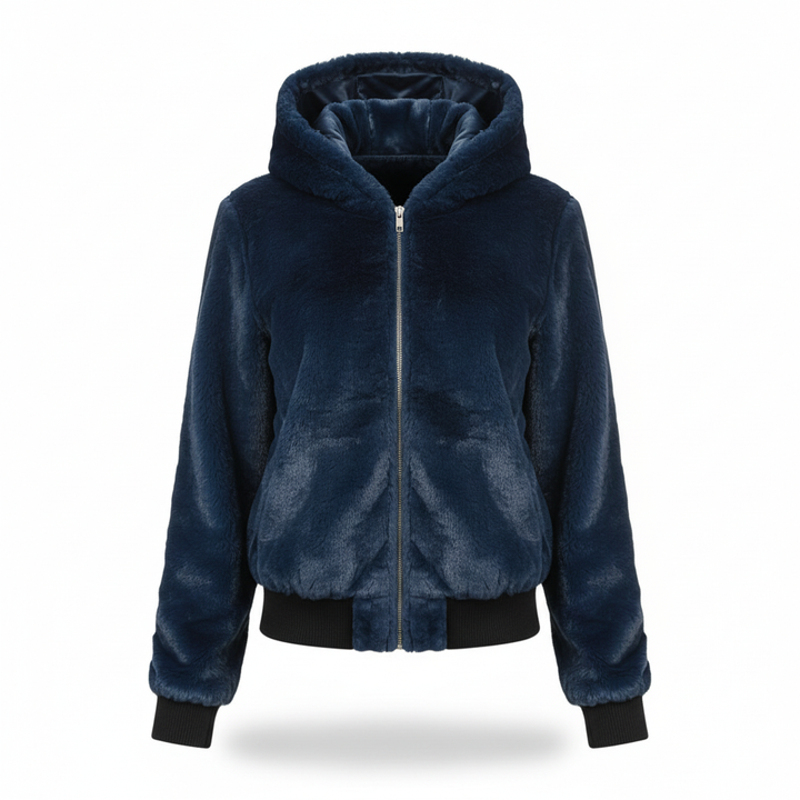 Faux fur women's hooded vest, Christina plush outerwear, a cozy winter gilet fashion.