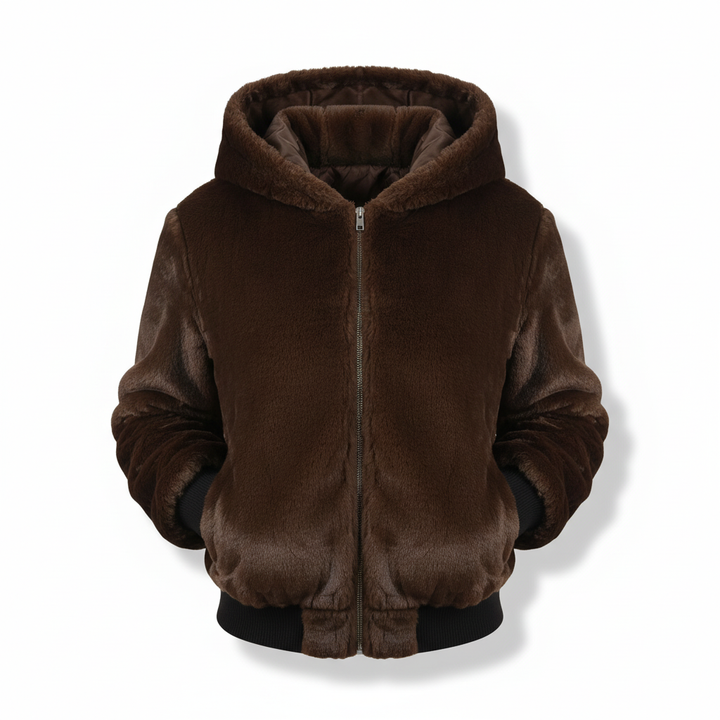 Soft women's plush hooded vest, Christina style faux fur outerwear, perfect for winter layering.