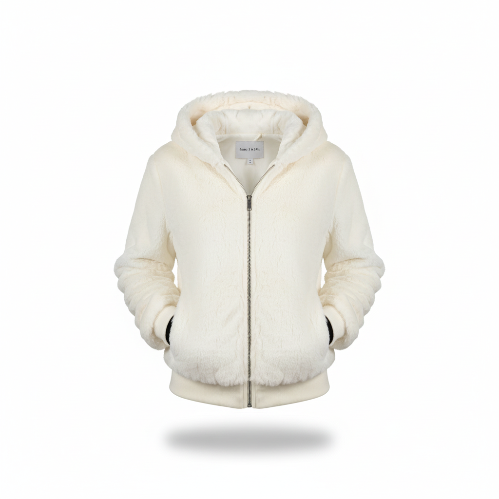 Christina branded women's plush hooded vest, a stylish and warm faux fur winter gilet.