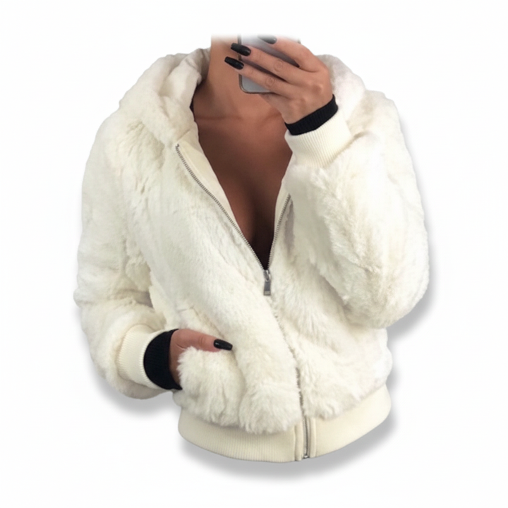 Cozy women's faux fur hooded vest, Christina winter outerwear, soft plush gilet.