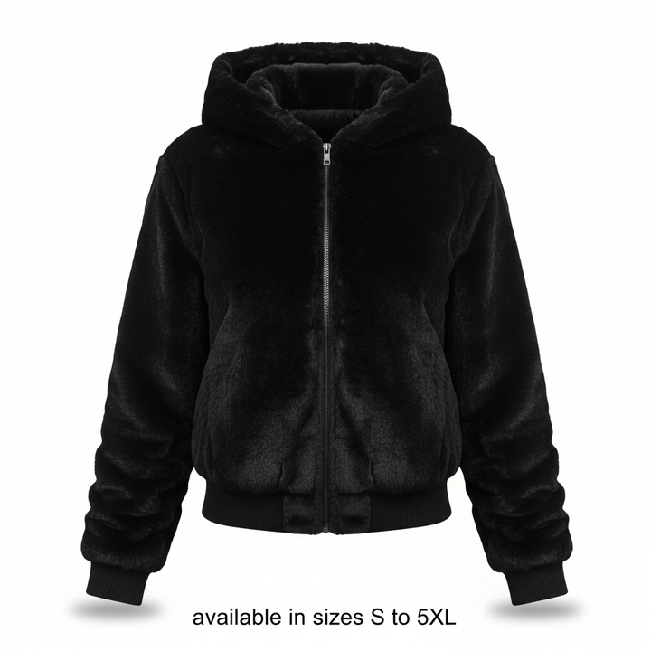 Plush hooded vest for women by Christina, comfortable faux fur gilet, essential winter warmth.