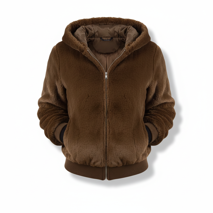 Women's Christina plush hooded vest, chic faux fur outerwear, perfect for autumn and winter.