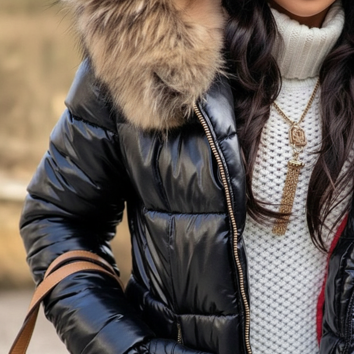 Women's thick winter coat for extreme cold, featuring a luxurious faux fur hood.