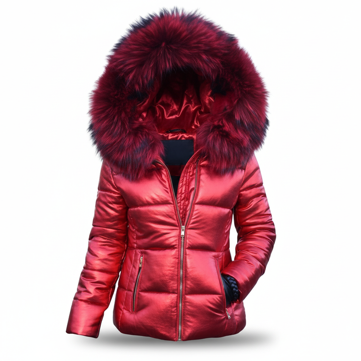 Women's padded jacket with faux fur hood, perfect for staying warm and stylish in winter.