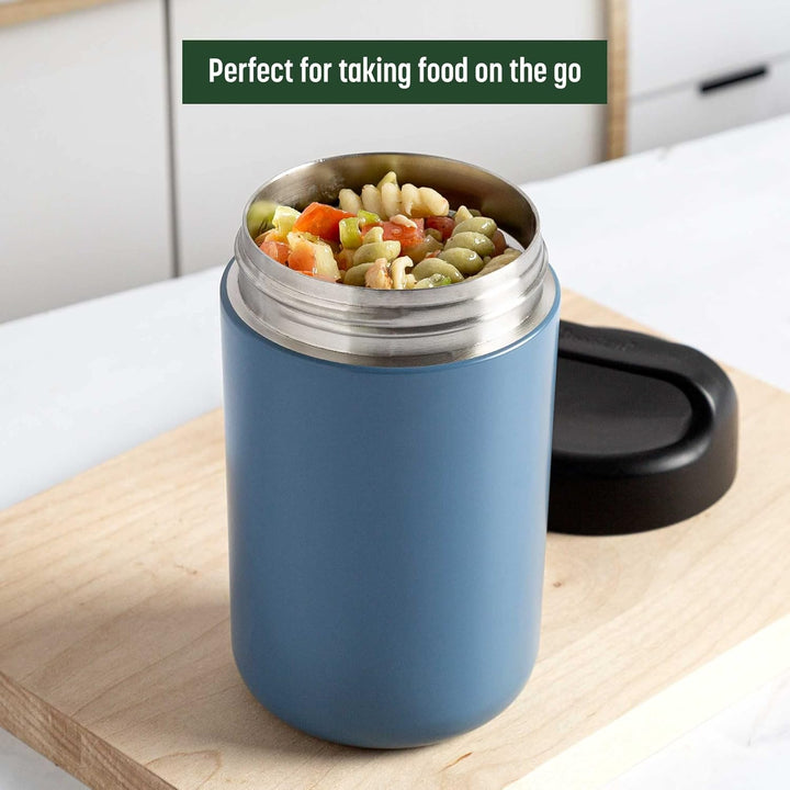 Close-up of WarmCarry stainless steel lunch box, showing durable, leak-proof design