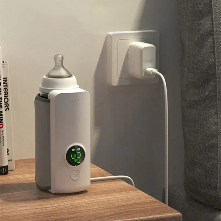 WarmEase portable baby bottle warmer with precise temperature control, perfect for on-the-go feeding.