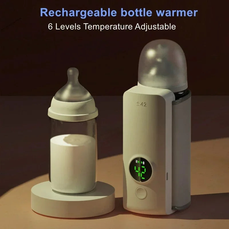 Digital display of WarmEase portable baby bottle warmer showing precise temperature for infant formula or milk.