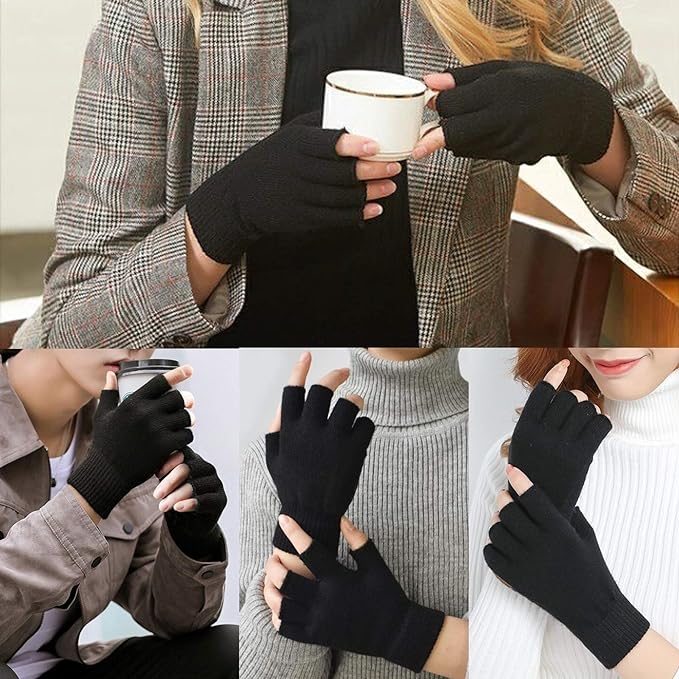 Two pairs of unisex knitted fingerless gloves, a convenient winter 2-pack for outdoor use