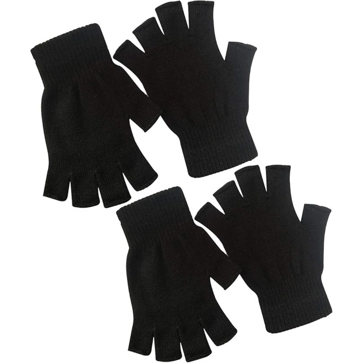 Stack of 2-pack knitted fingerless gloves, essential unisex winter accessories for cold weather