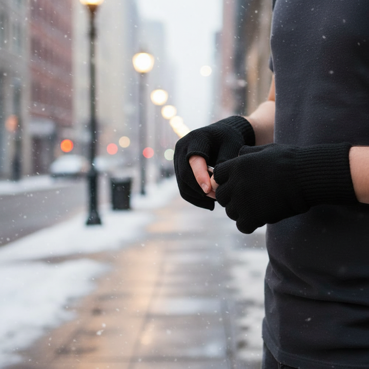 WarmFlex unisex knitted fingerless gloves in gray, perfect for touchscreen use