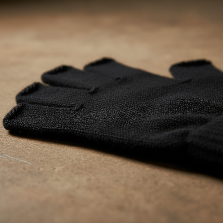 Unisex knitted fingerless gloves in black, offering warmth and finger dexterity
