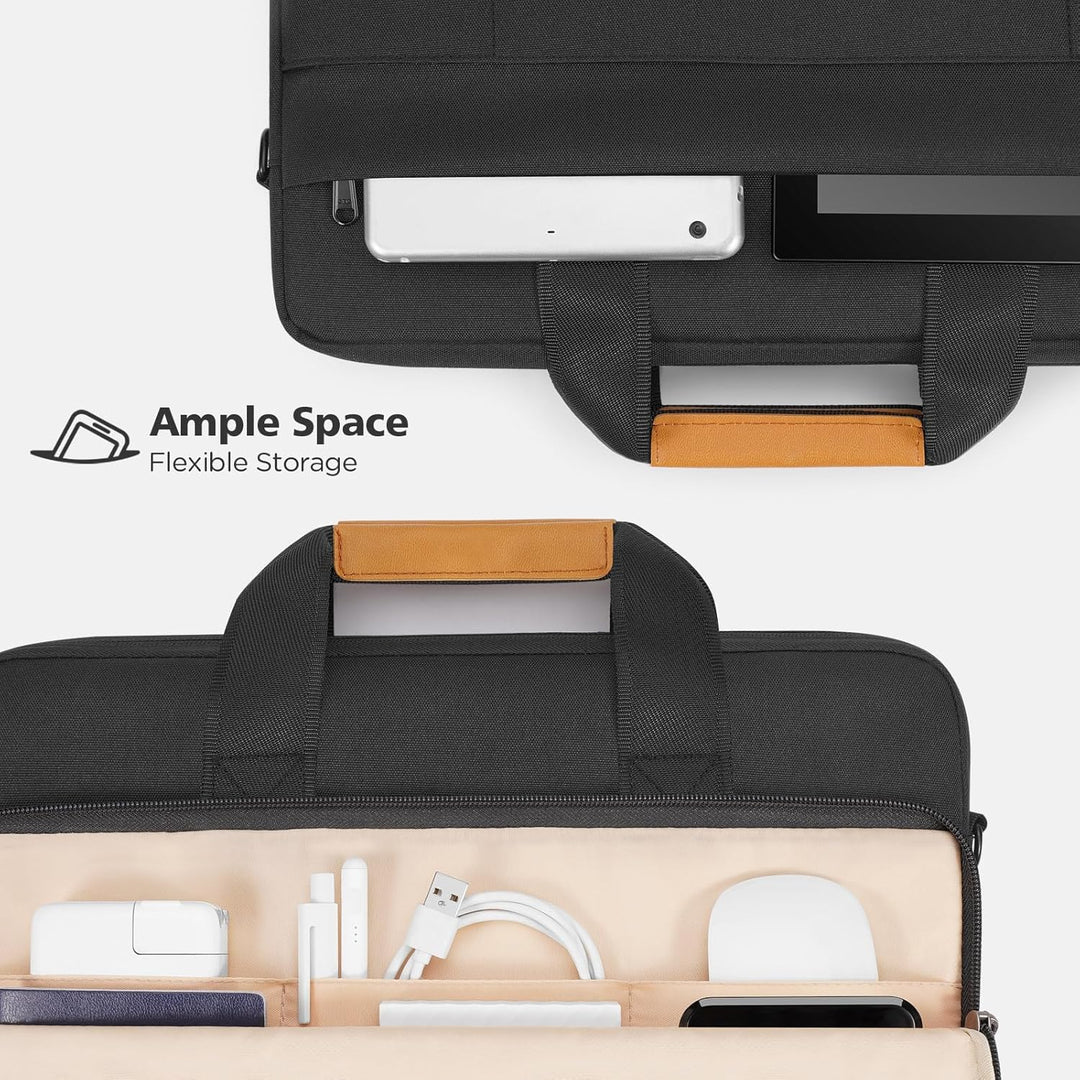 Protective laptop sleeve and shoulder bag combo, 360° cushioned for ultimate safety.