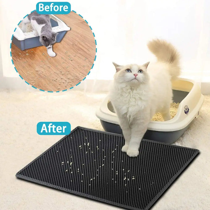 Easy clean waterproof double layer cat litter mat for cats, durable EVA material, keeps floors tidy.
