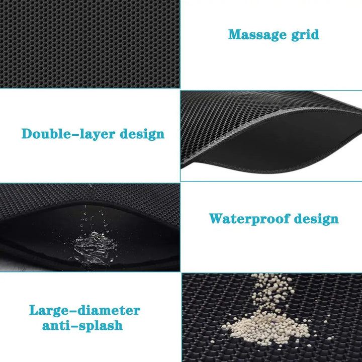 Double layer cat litter trapping mat with honeycomb design, waterproof, non-slip, essential pet supply.