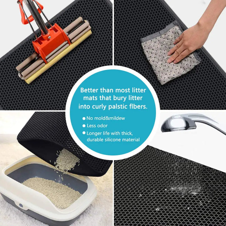 Easy clean double layer waterproof litter mat for cats, prevents scatter, protects floors, non-slip.