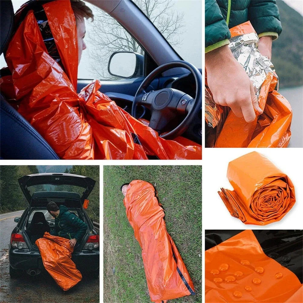 Unisex emergency sleeping bag, ideal survival gear for camping, hiking, and unexpected outdoor situations.