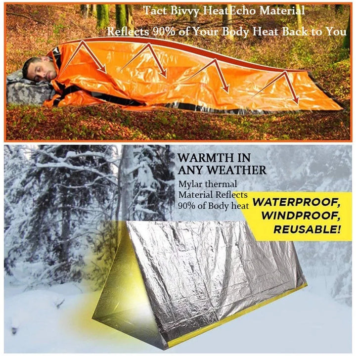 Compact & lightweight emergency sleeping bag, essential waterproof survival gear for hikers & campers.