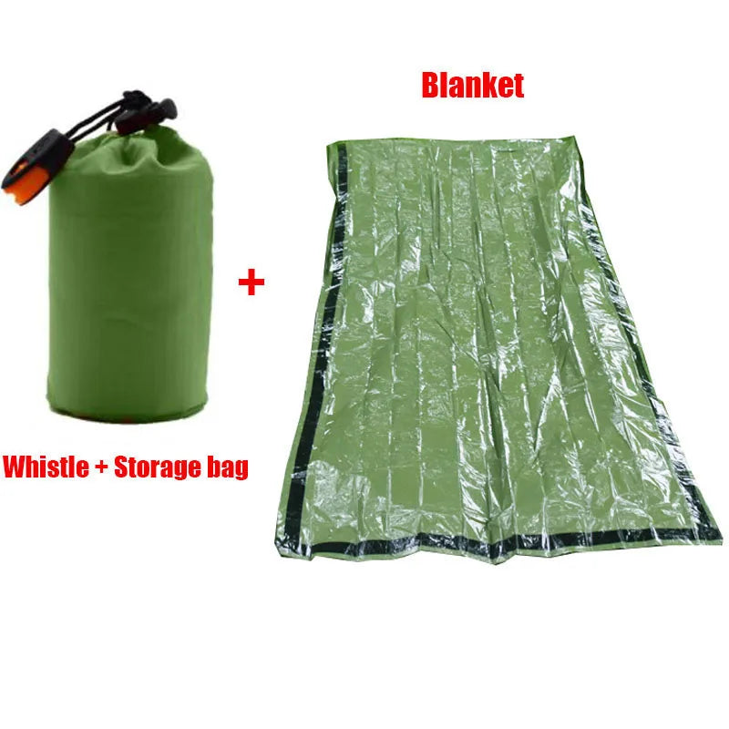 Emergency thermal sleeping bag for survival preparedness. Waterproof bivy sack for rescue & outdoor adventures.