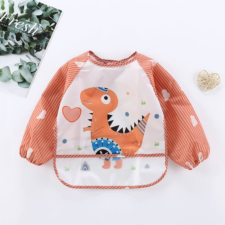 Baby long sleeve feeding bib, waterproof and easy-clean, designed with an adorable animal character