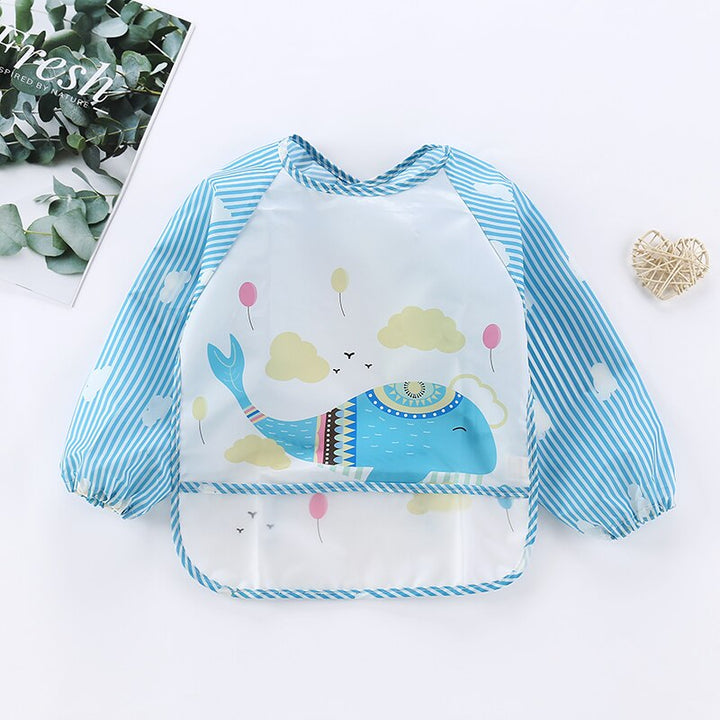 Durable waterproof long sleeve baby bib, excellent for toddler feeding and stain-free creative play