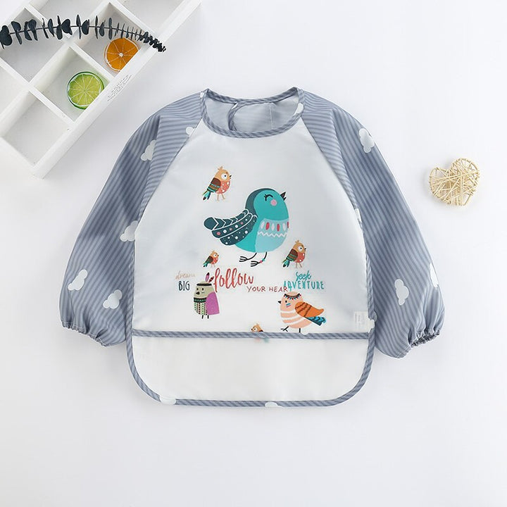 Soft waterproof long sleeve feeding bib for babies and toddlers, ensuring clean clothes during meals