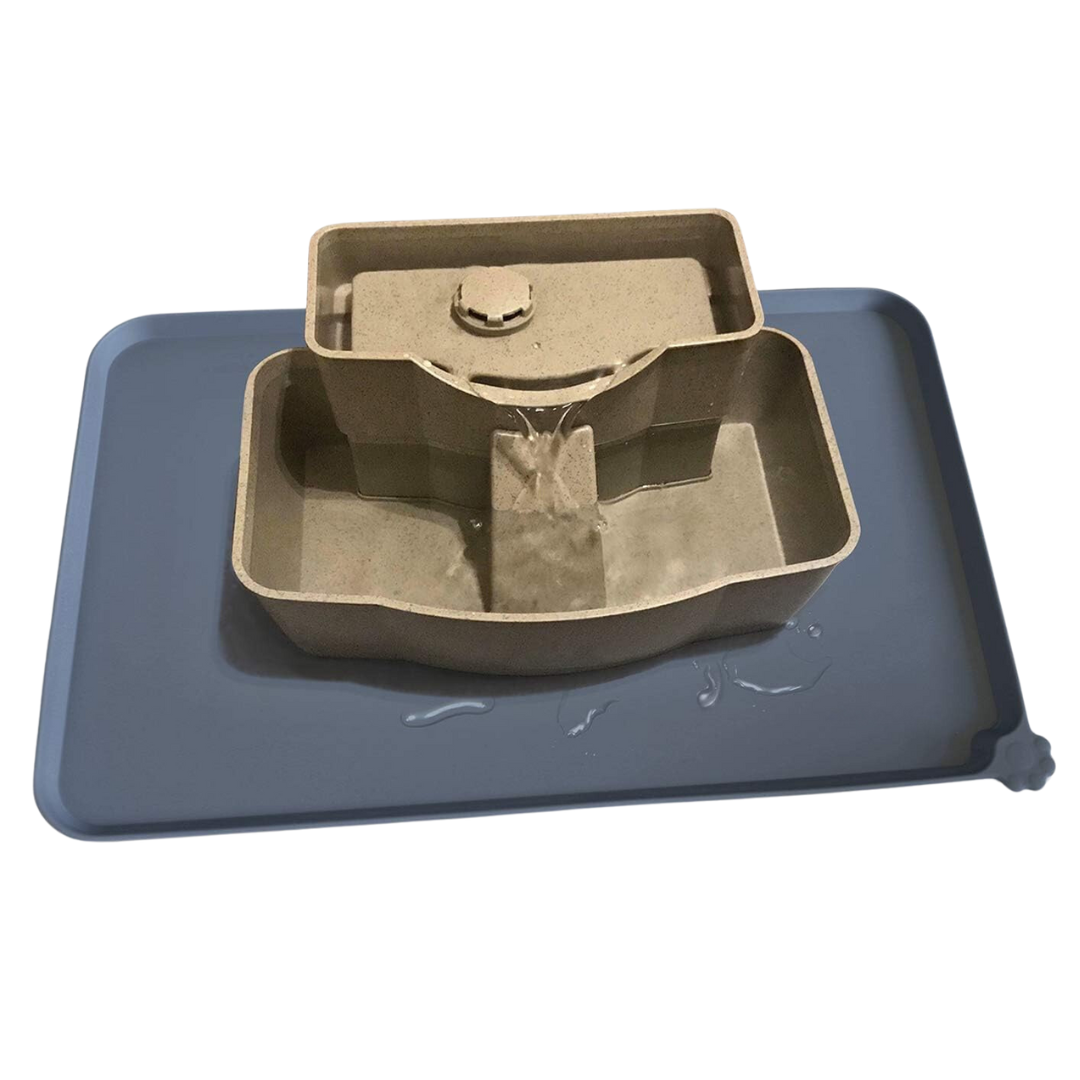 Anti-skid waterproof feeding mat for pets, beige, keeping bowls in place, floor friendly