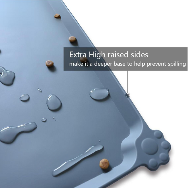 Waterproof pet feeding mat, transparent, with raised border, blending with any home decor