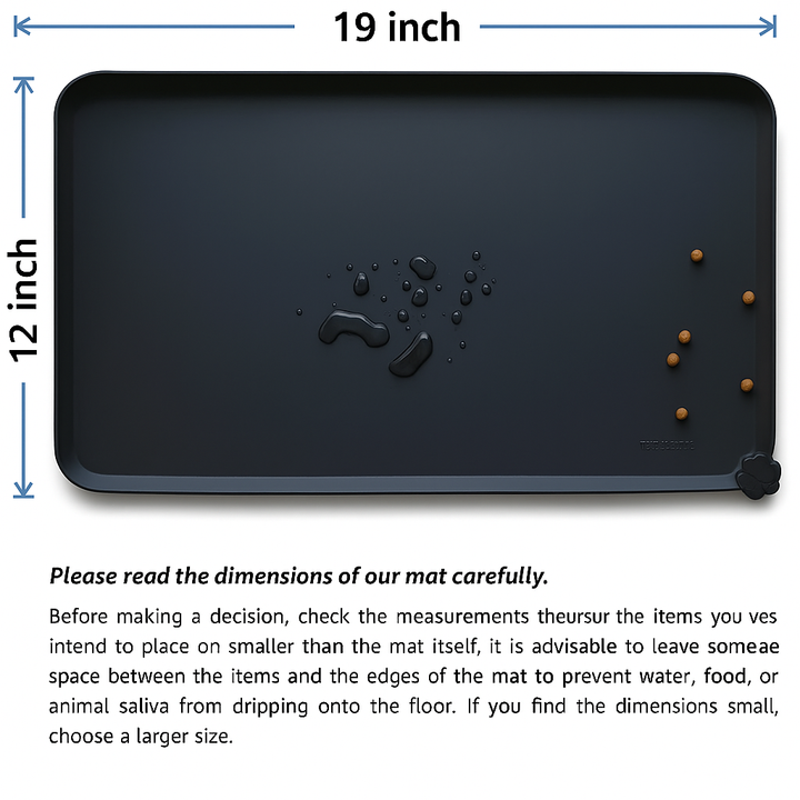 Secure waterproof pet feeding mat, black, with strong grip & raised sides, ultimate floor protection