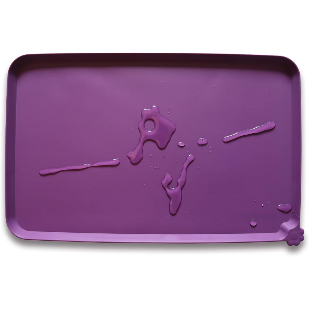 Pet bowl mat, waterproof silicone, beige, for cats & dogs, floor protection, easy clean