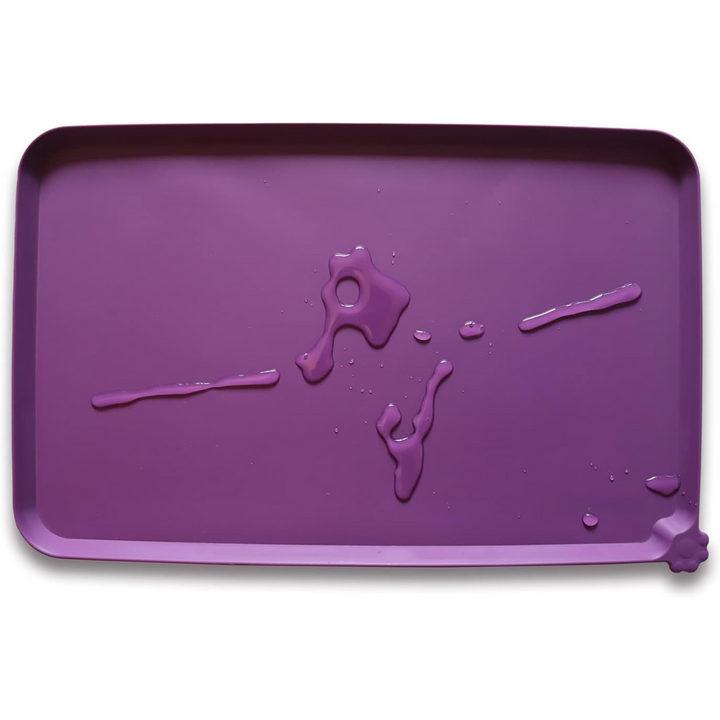 Pet bowl mat, waterproof silicone, beige, for cats & dogs, floor protection, easy clean