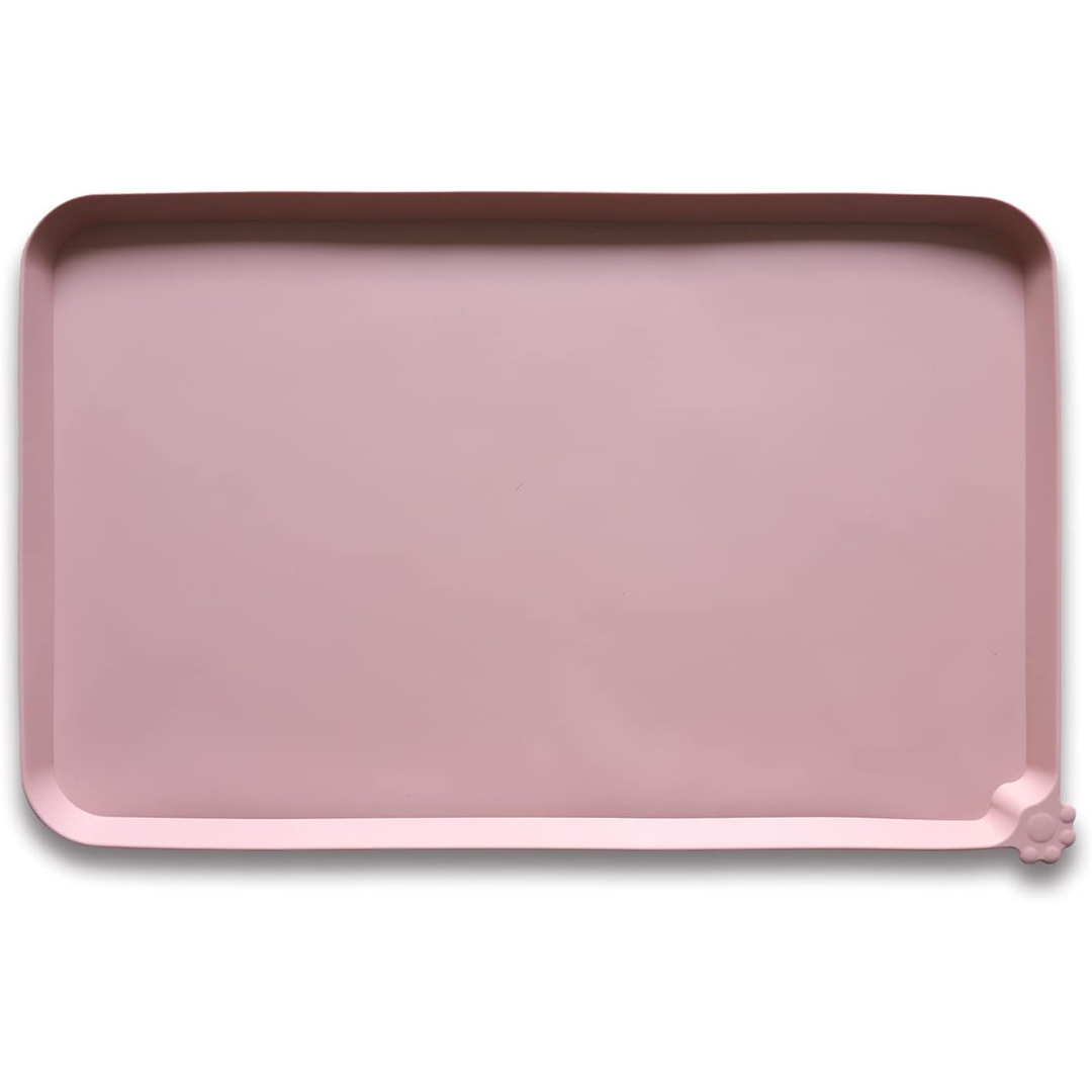 Durable pet feeding mat, waterproof, gray, preventing spills & protecting hardwood floors
