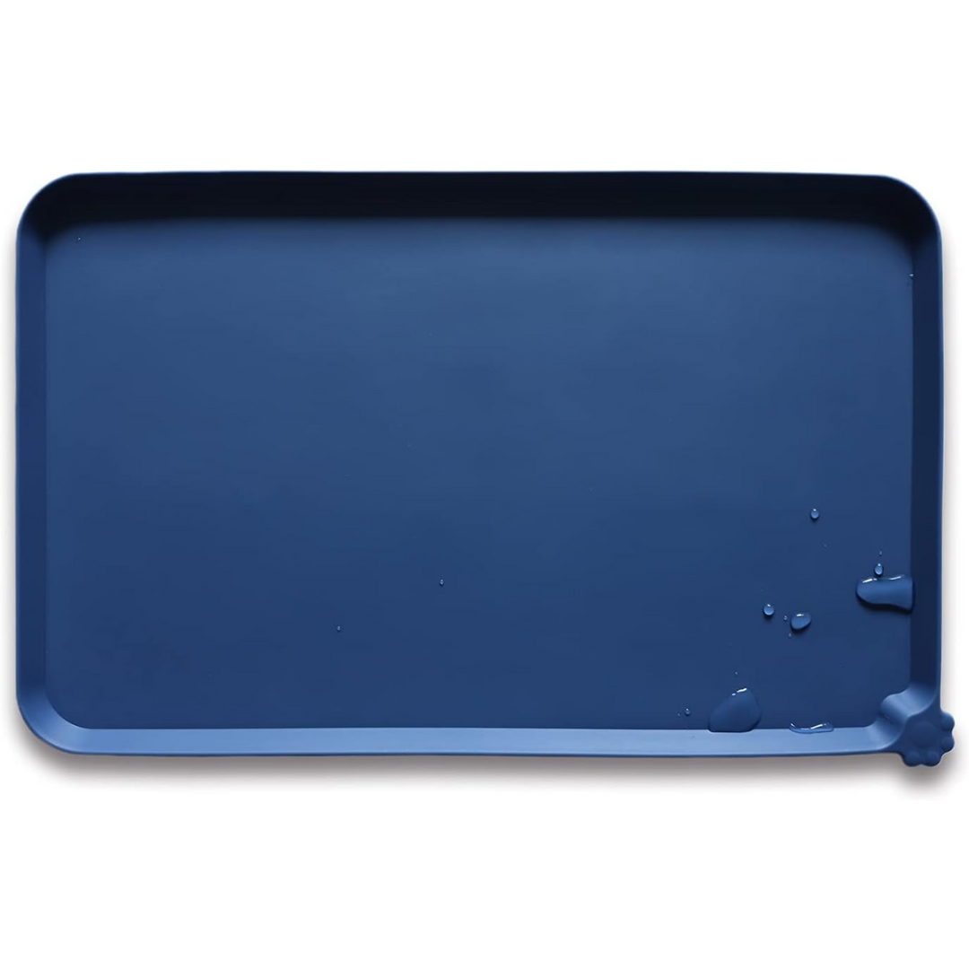 Silicone waterproof pet mat with raised border, black, perfect for dog food bowls