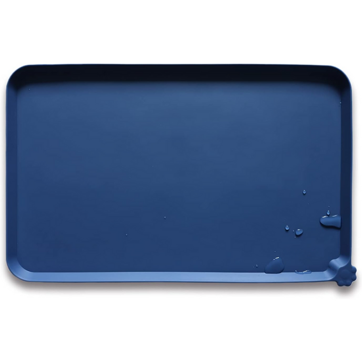 Silicone waterproof pet mat with raised border, black, perfect for dog food bowls