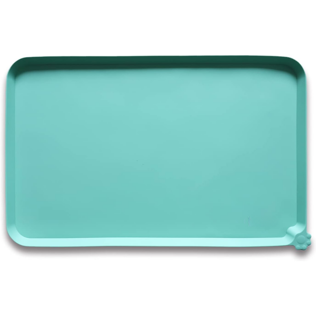 Pet bowl mat with raised edges, waterproof and non-slip, gray, for a clean feeding area