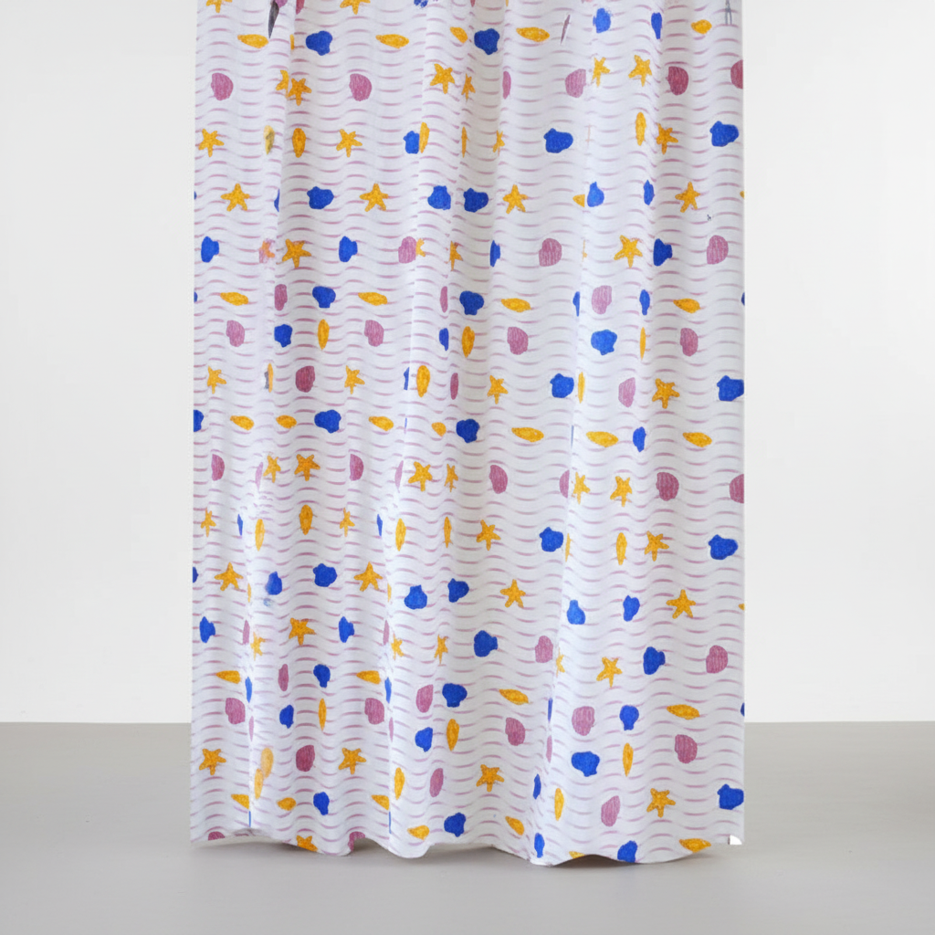Floral waterproof polyester shower curtain, easy care and mold resistant, a stylish home good item.
