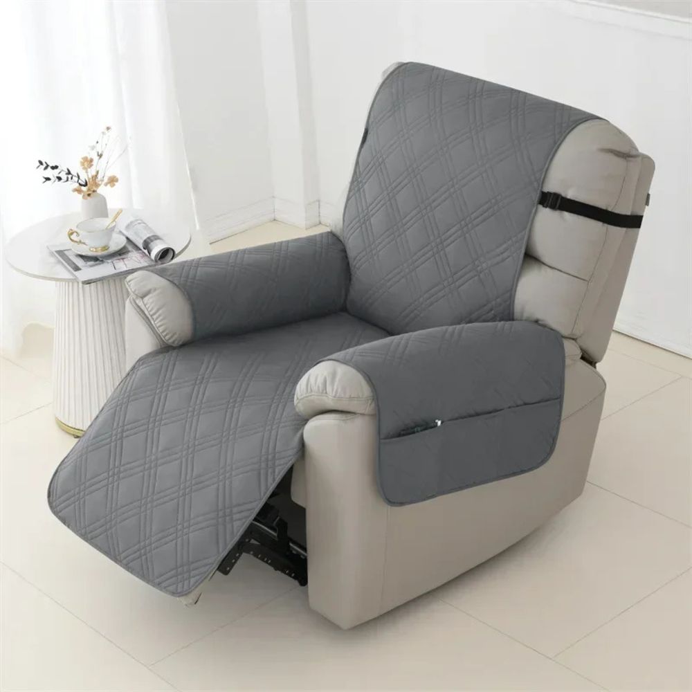 Durable waterproof quilted recliner chair protector for pets & spills. Washable one-seat armchair slipcover.