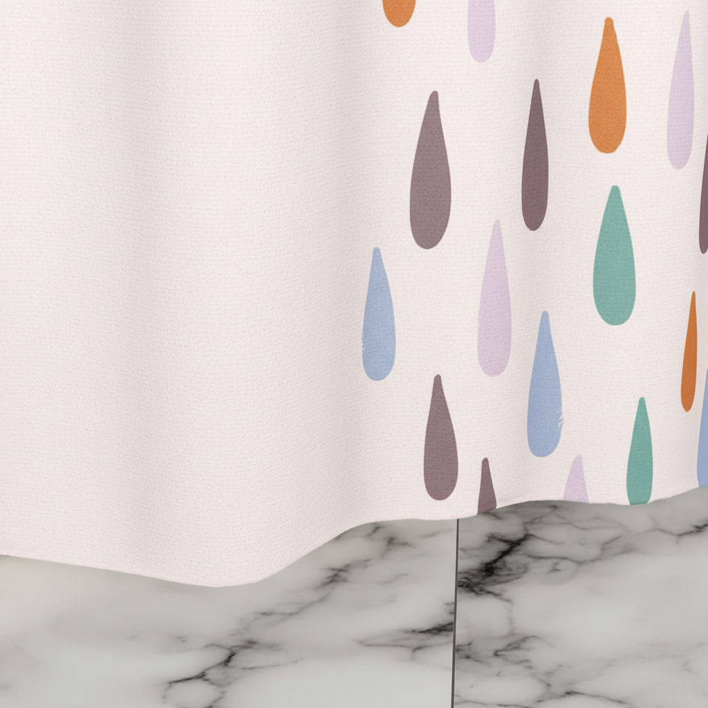 Colorful rainbow droplet shower curtain, easy install, with hooks, for a vibrant bathroom