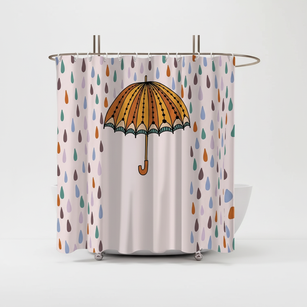 Polyester rainbow droplet shower curtain, waterproof, privacy, easy to install with included hooks