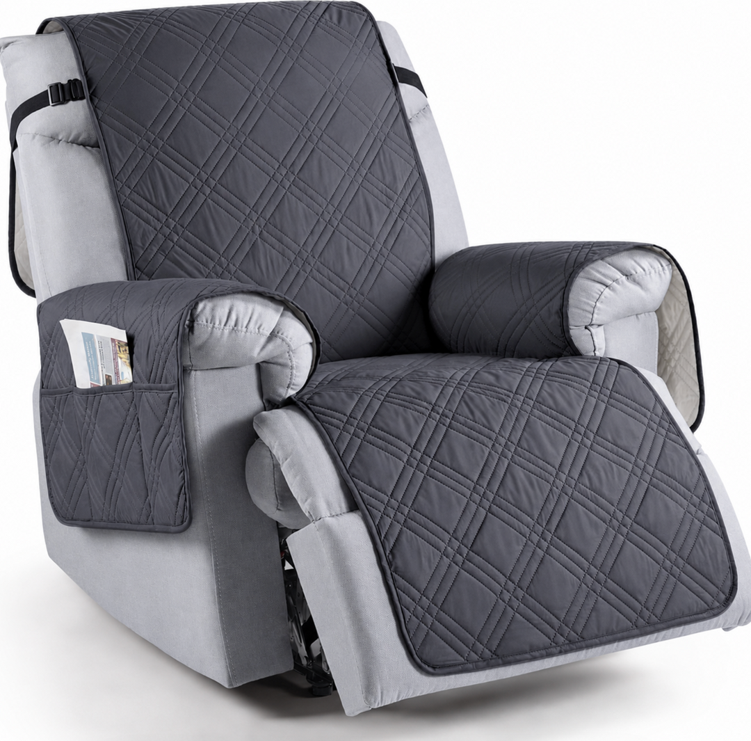 Soft microfiber waterproof recliner protector, ideal for pet owners, spill-proof & easy clean.