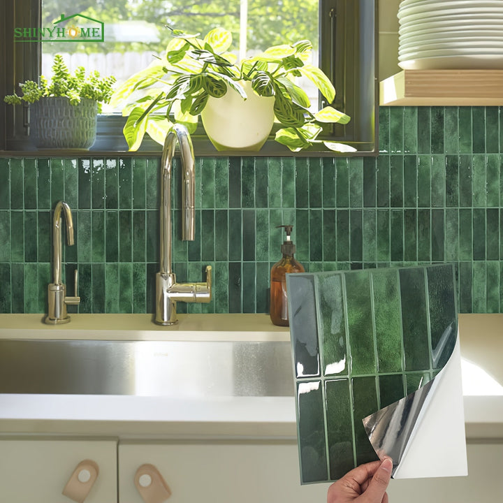 Waterproof self-adhesive wall tile stickers, ideal for kitchen & bathroom DIY home decor.