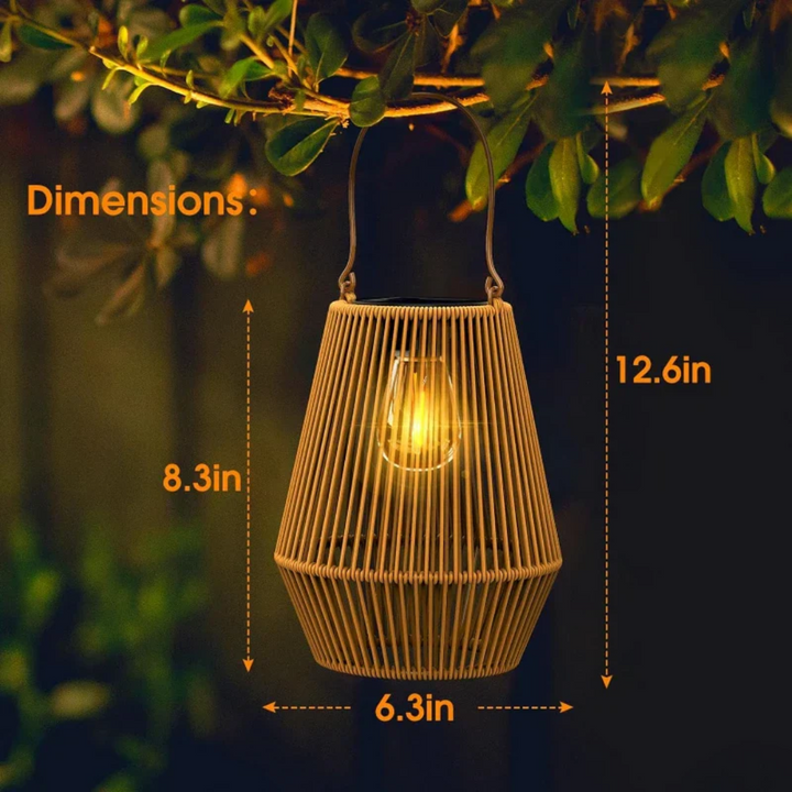 Handwoven rattan outdoor waterproof solar lamp, energy-efficient for garden lighting.
