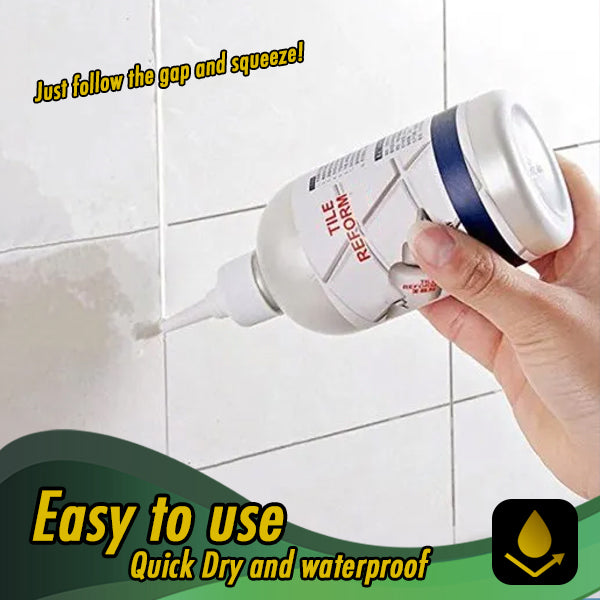 Gold & silver waterproof tile grout repair gel. Seals cracks, prevents mold in kitchen & bathroom tiles. DIY.