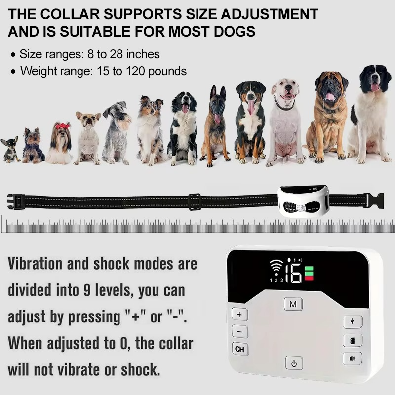 Wireless dog fence system with a waterproof collar for invisible pet containment & outdoor training.