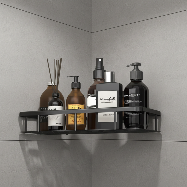 Waterproof wooden corner shelf with modern design for bathroom storage in shower