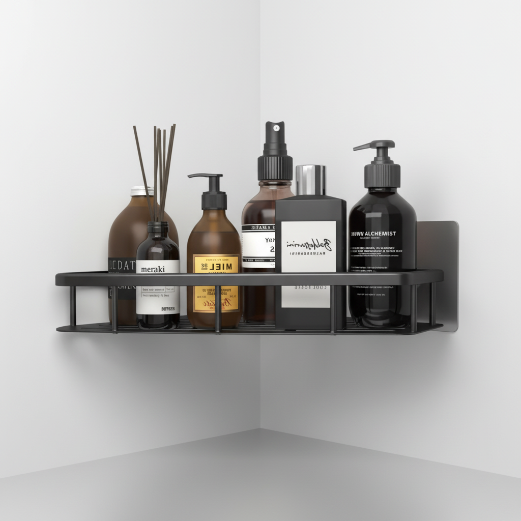 Modern waterproof wooden corner shelf, ideal for small bathroom decor