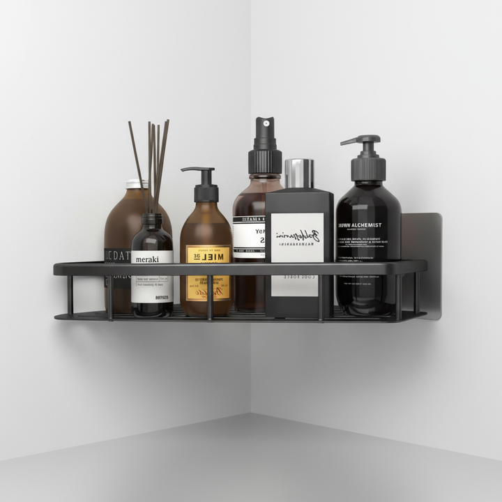Modern waterproof wooden corner shelf, ideal for small bathroom decor