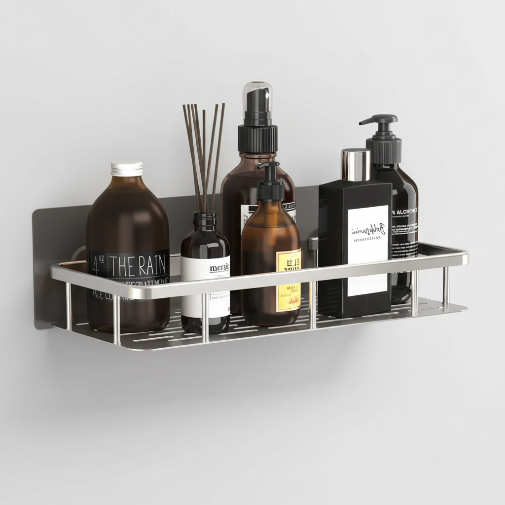 Elegant waterproof wooden corner shelf, perfect for organizing bath essentials