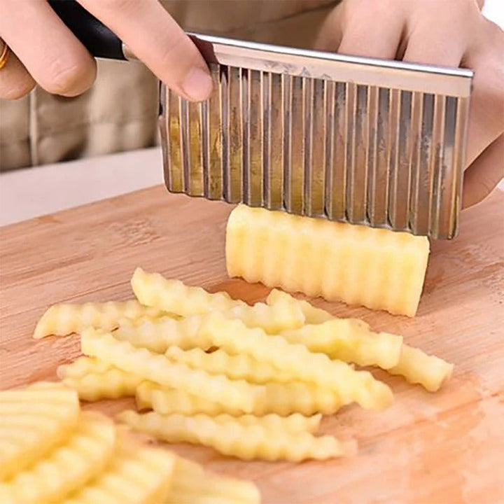 WaveCut stainless steel wavy vegetable knife for crinkle cut french fries & creative food prep.
