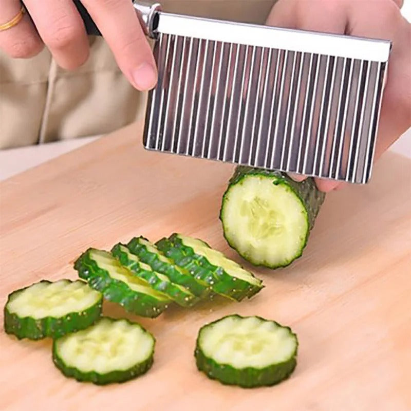 Stainless steel wavy cutter knife for vegetables, perfect for making crinkle cut chips & decorative salads.